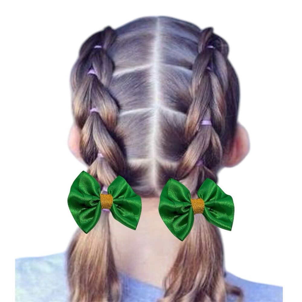 Hair Bow Set 2 Hairpin For Girls Green 2 Inch New - Picture 10 of 10